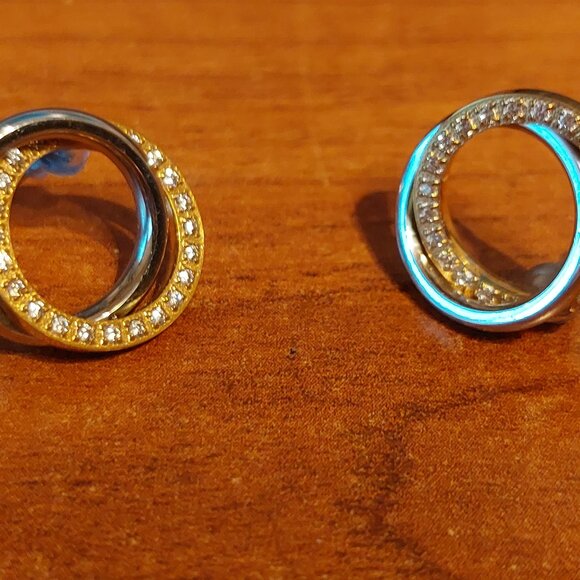 Two tone earrings. PVD gold plating. - Picture 3 of 5